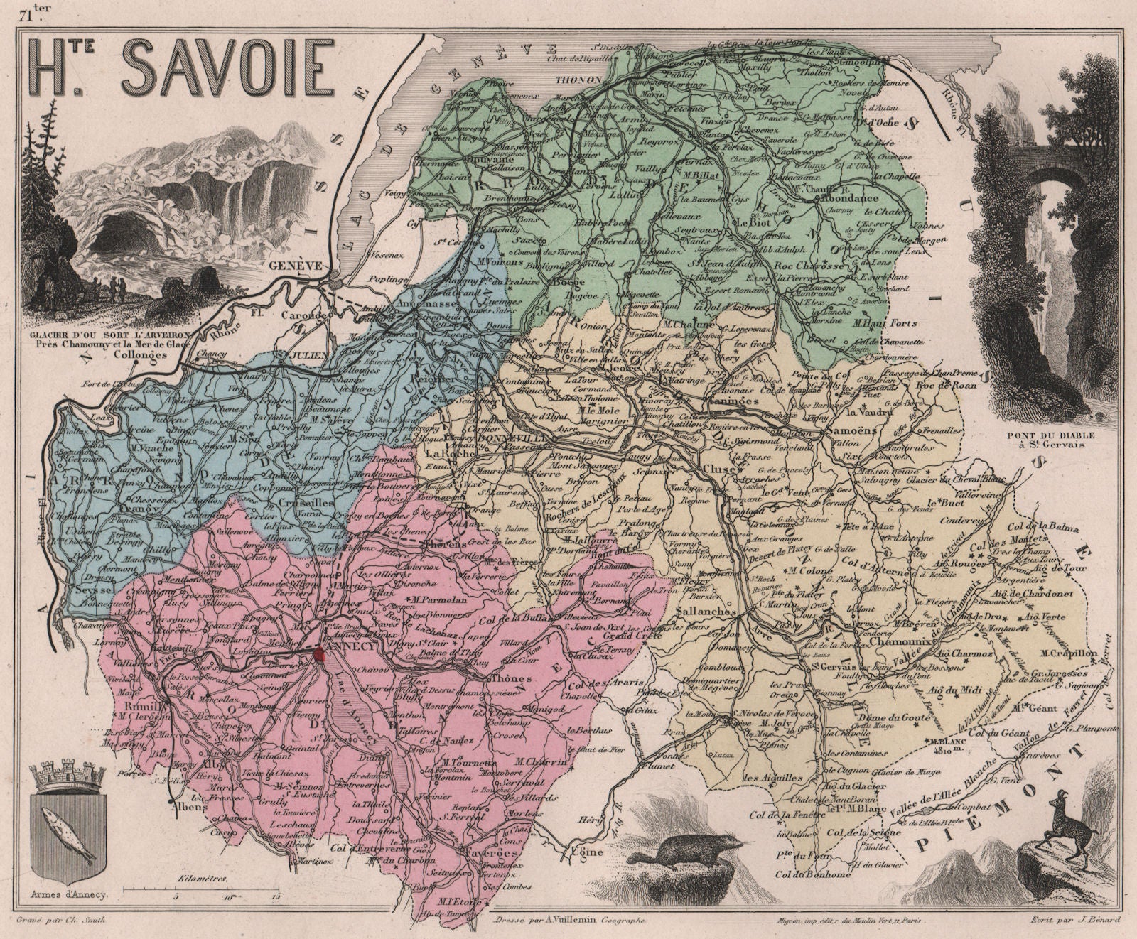 HAUTE-SAVOIE. Département. Chamonix. VUILLEMIN 1879 old antique map plan chart